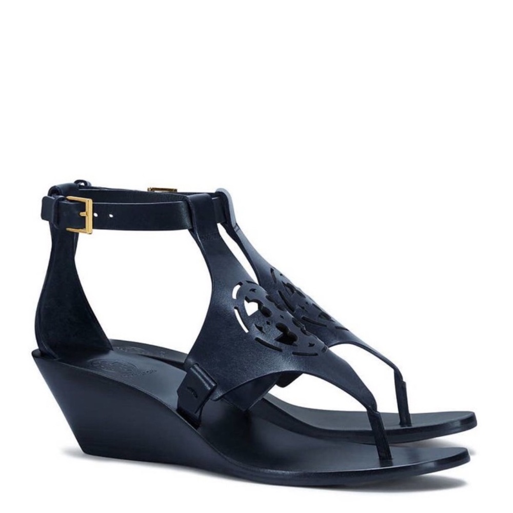 Tory Burch Zoey Logo Leather Wedge Sandals